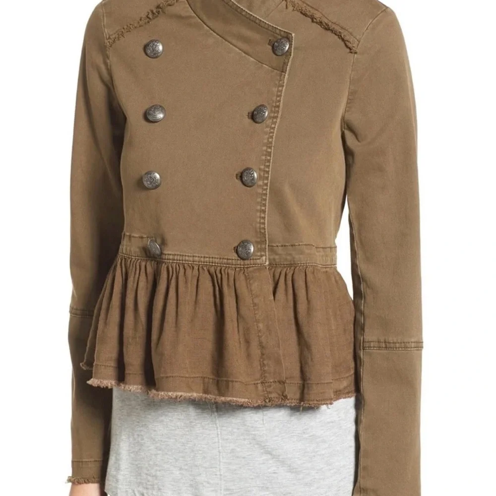 Free People Olive Green Military Jacket with peplum - Picture 3 of 10
